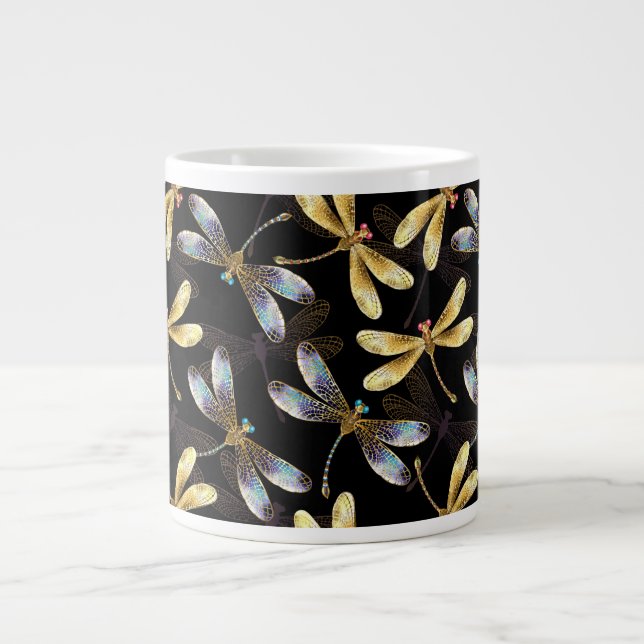 Seamless Pattern with Golden Dragonflies Large Coffee Mug (Front)