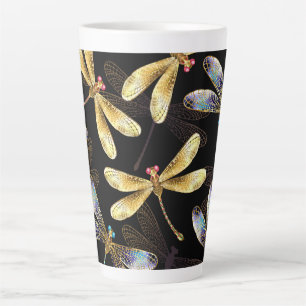 Seamless Pattern with Golden Dragonflies Latte Mug