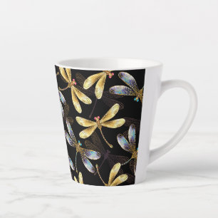 Seamless Pattern with Golden Dragonflies Latte Mug