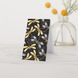 Seamless Pattern with Golden Dragonflies Loyalty Card
