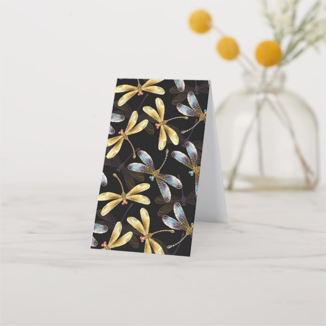 Seamless Pattern with Golden Dragonflies Loyalty Card (Back)
