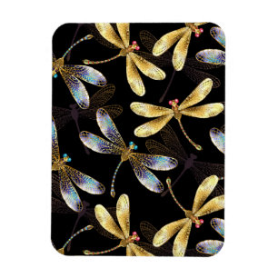 Seamless Pattern with Golden Dragonflies Magnet