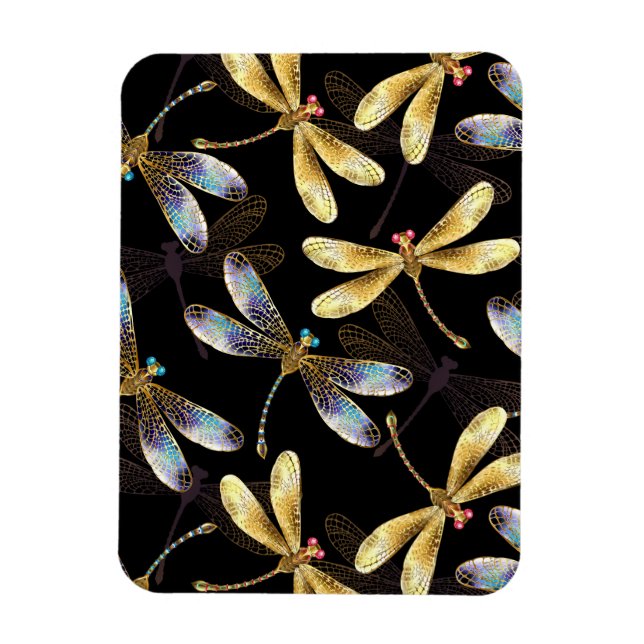 Seamless Pattern with Golden Dragonflies Magnet (Vertical)