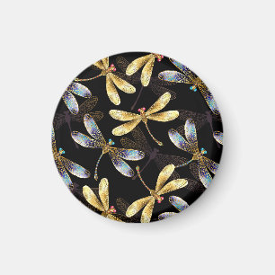 Seamless Pattern with Golden Dragonflies Magnet