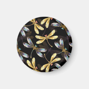 Seamless Pattern with Golden Dragonflies Magnet