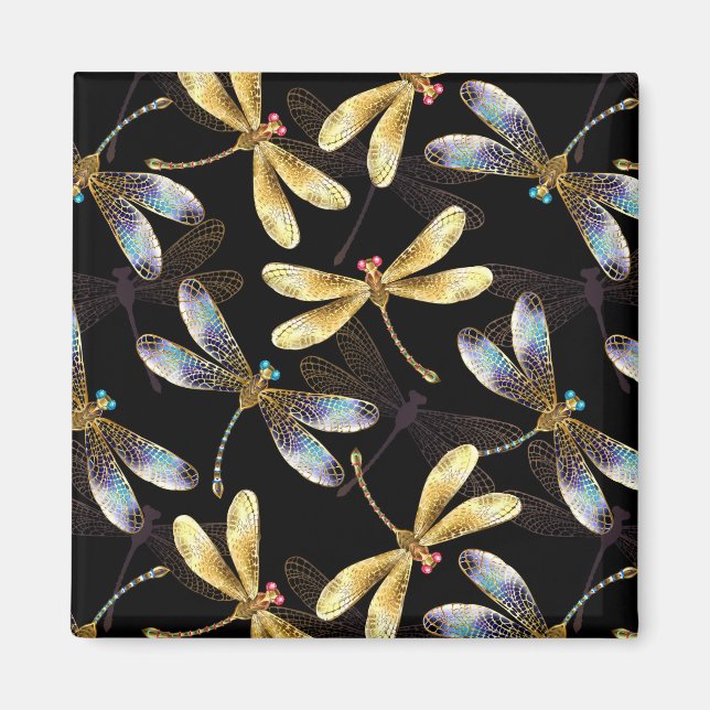 Seamless Pattern with Golden Dragonflies Magnet (Front)