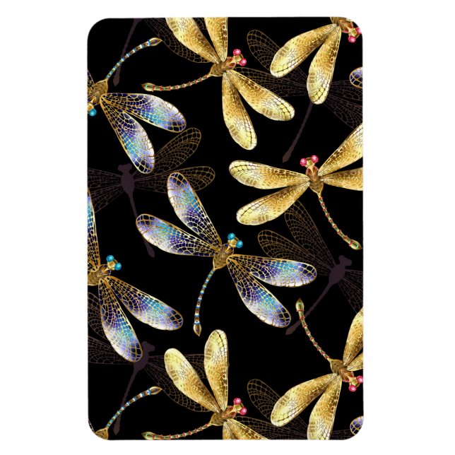 Seamless Pattern with Golden Dragonflies Magnet (Vertical)