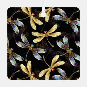 Seamless Pattern with Golden Dragonflies Metal Tree Decoration