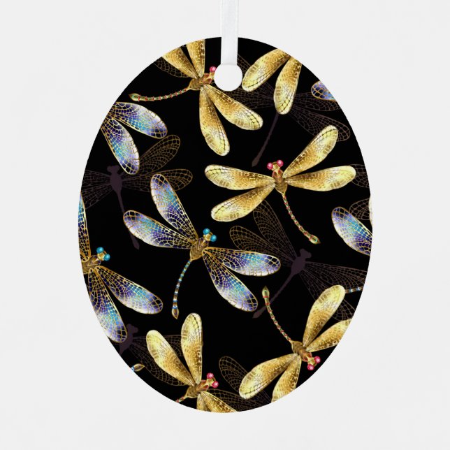 Seamless Pattern with Golden Dragonflies Metal Tree Decoration (Front)