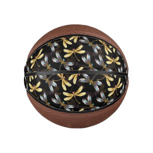 Seamless Pattern with Golden Dragonflies Mini Basketball