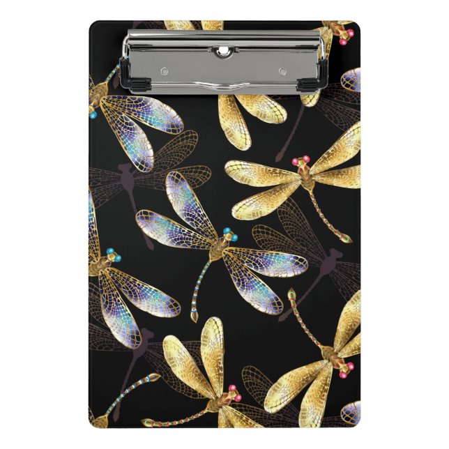 Seamless Pattern with Golden Dragonflies Mini Clipboard (Front)
