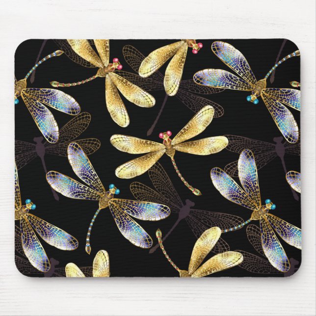 Seamless Pattern with Golden Dragonflies Mouse Pad (Front)