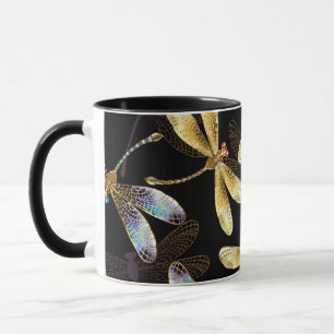 Seamless Pattern with Golden Dragonflies Mug