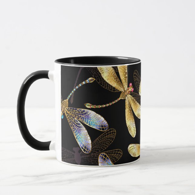 Seamless Pattern with Golden Dragonflies Mug (Left)
