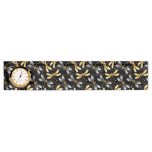 Seamless Pattern with Golden Dragonflies Nameplate