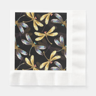 Seamless Pattern with Golden Dragonflies Napkin