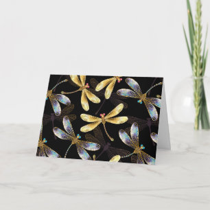 Seamless Pattern with Golden Dragonflies Note Card