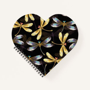 Seamless Pattern with Golden Dragonflies Notebook