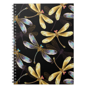 Seamless Pattern with Golden Dragonflies Notebook