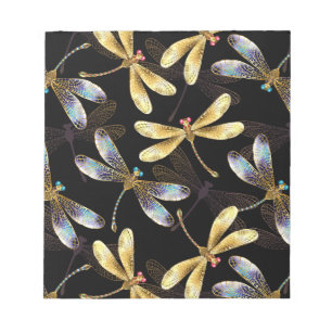 Seamless Pattern with Golden Dragonflies Notepad