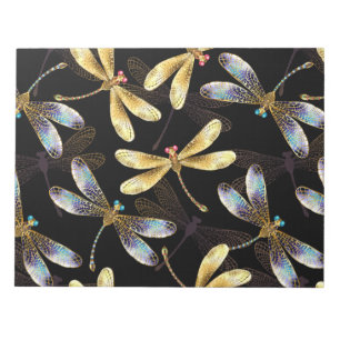 Seamless Pattern with Golden Dragonflies Notepad