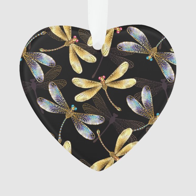 Seamless Pattern with Golden Dragonflies Ornament (Front)