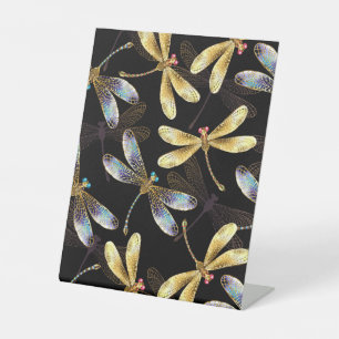 Seamless Pattern with Golden Dragonflies Pedestal Sign