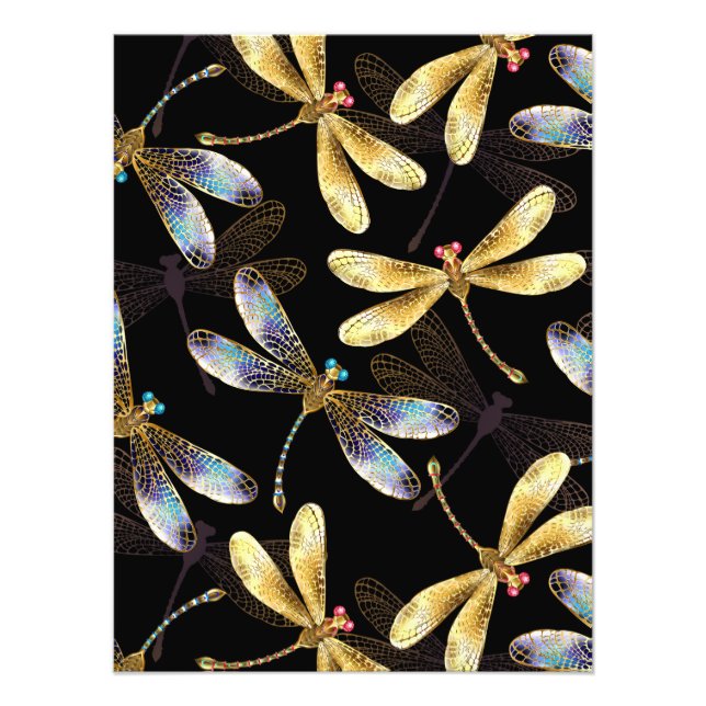 Seamless Pattern with Golden Dragonflies Photo Print (Front)
