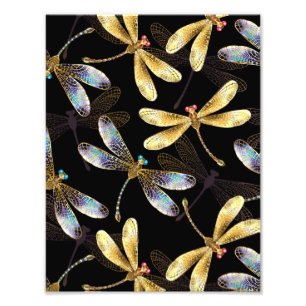 Seamless Pattern with Golden Dragonflies Photo Print