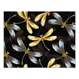 Seamless Pattern with Golden Dragonflies Photo Print