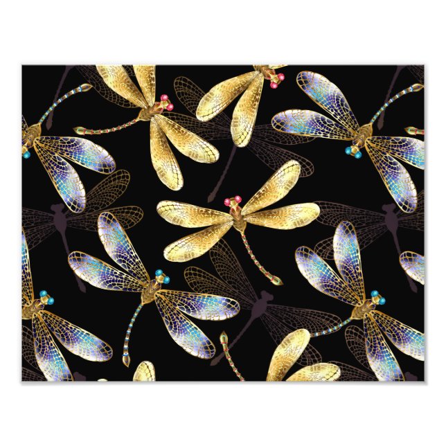 Seamless Pattern with Golden Dragonflies Photo Print (Front)