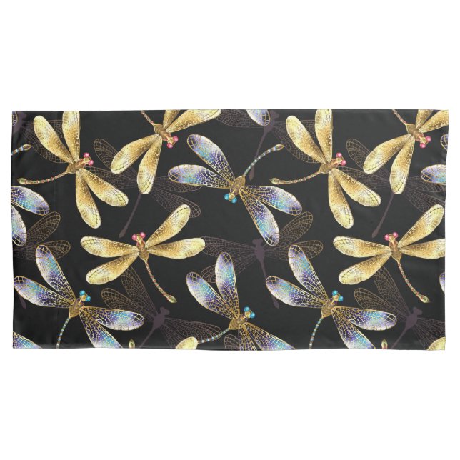 Seamless Pattern with Golden Dragonflies Pillowcase (Front)