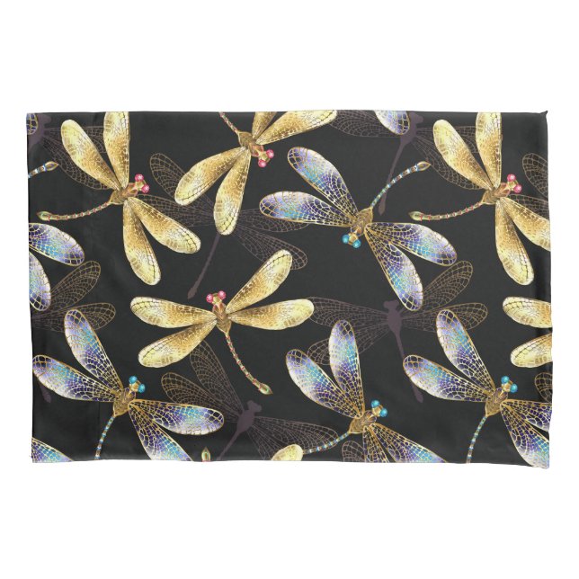 Seamless Pattern with Golden Dragonflies Pillowcase (Front)