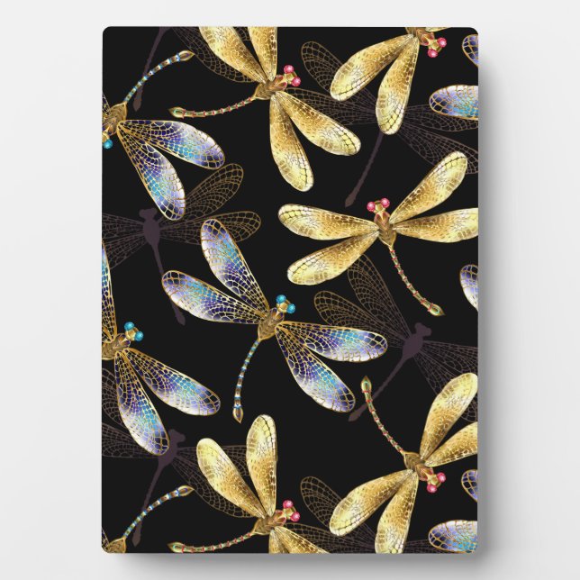 Seamless Pattern with Golden Dragonflies Plaque (Front)