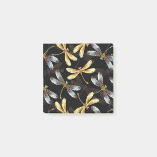 Seamless Pattern with Golden Dragonflies Post-it Notes