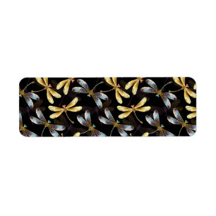 Seamless Pattern with Golden Dragonflies Return Address Label