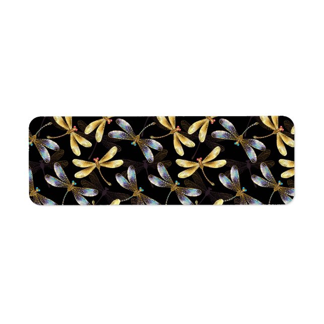 Seamless Pattern with Golden Dragonflies Return Address Label (Front)