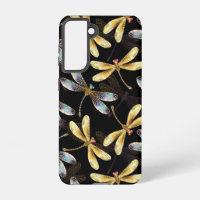 Seamless Pattern with Golden Dragonflies