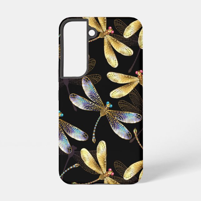 Seamless Pattern with Golden Dragonflies Samsung Galaxy S22 Case (Back)
