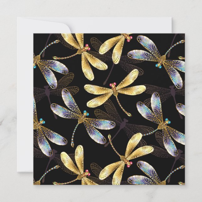 Seamless Pattern with Golden Dragonflies Save The Date (Front)