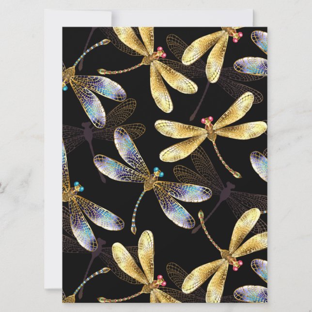 Seamless Pattern with Golden Dragonflies Save The Date (Front)