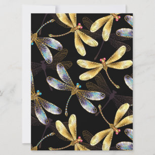Seamless Pattern with Golden Dragonflies Save The Date