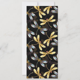 Seamless Pattern with Golden Dragonflies Save The Date
