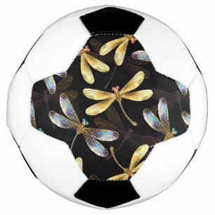 Seamless Pattern with Golden Dragonflies Soccer Ball