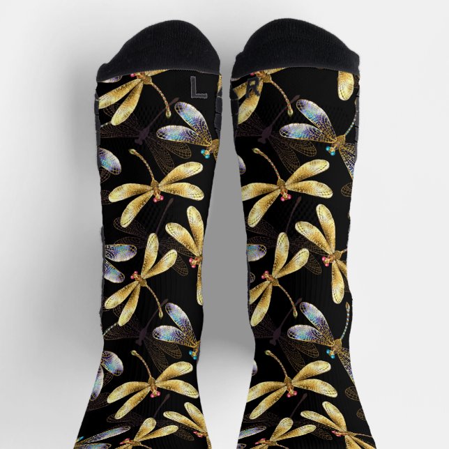 Seamless Pattern with Golden Dragonflies Socks (Top)