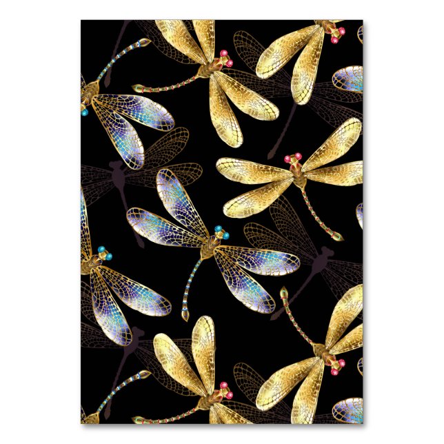 Seamless Pattern with Golden Dragonflies Table Number (Front)
