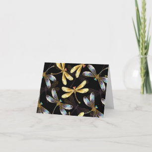 Seamless Pattern with Golden Dragonflies Thank You Card
