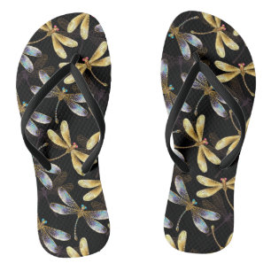 Seamless Pattern with Golden Dragonflies Thongs