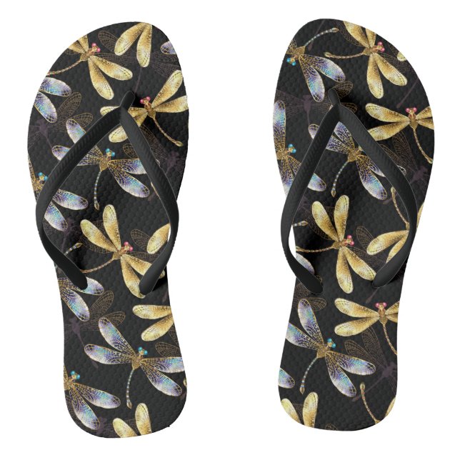 Seamless Pattern with Golden Dragonflies Thongs (Footbed)