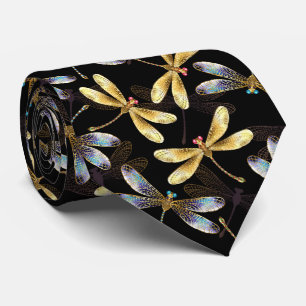 Seamless Pattern with Golden Dragonflies Tie